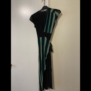 Reformation black green cream striped wrap dress size 2p